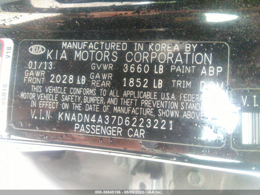 2013 KIA RIO EX - KNADN4A37D6223221