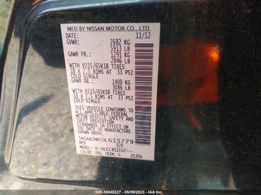 2013 NISSAN PATHFINDER SV - 5N1AR2MM2DC615779