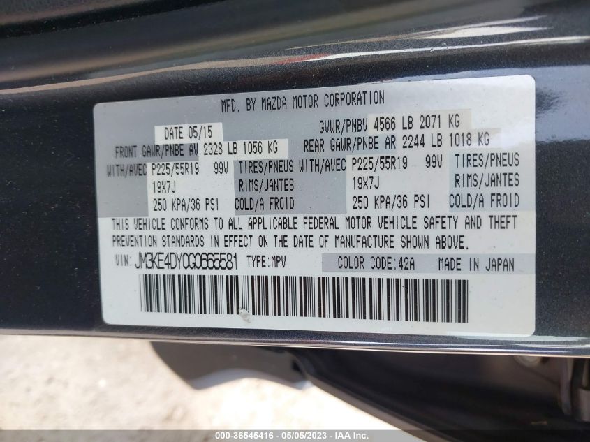 2016 MAZDA CX-5 GRAND TOURING - JM3KE4DY0G0665581