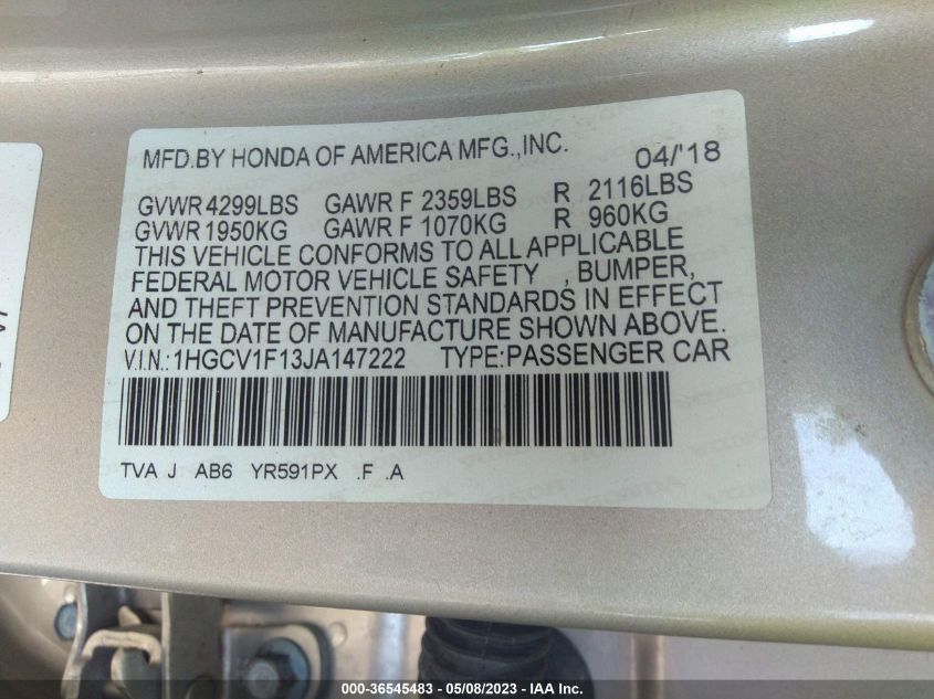 2018 HONDA ACCORD SEDAN LX 1.5T - 1HGCV1F13JA147222