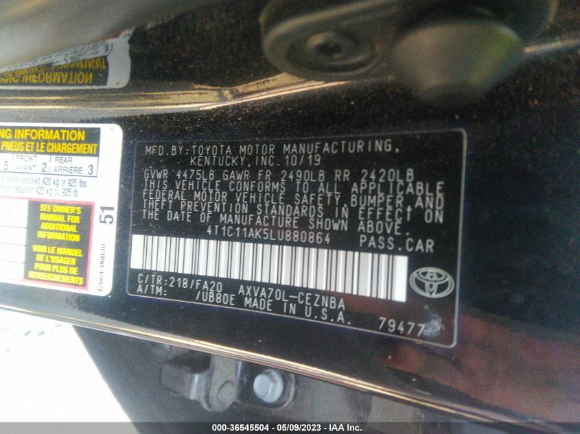 2020 TOYOTA CAMRY LE - 4T1C11AK5LU880864