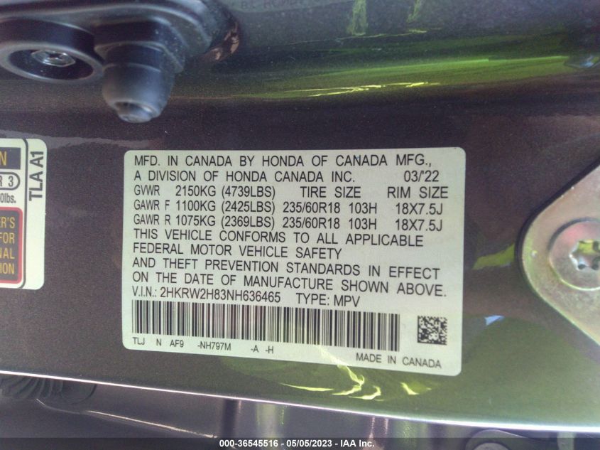 2022 HONDA CR-V EX-L - 2HKRW2H83NH636465