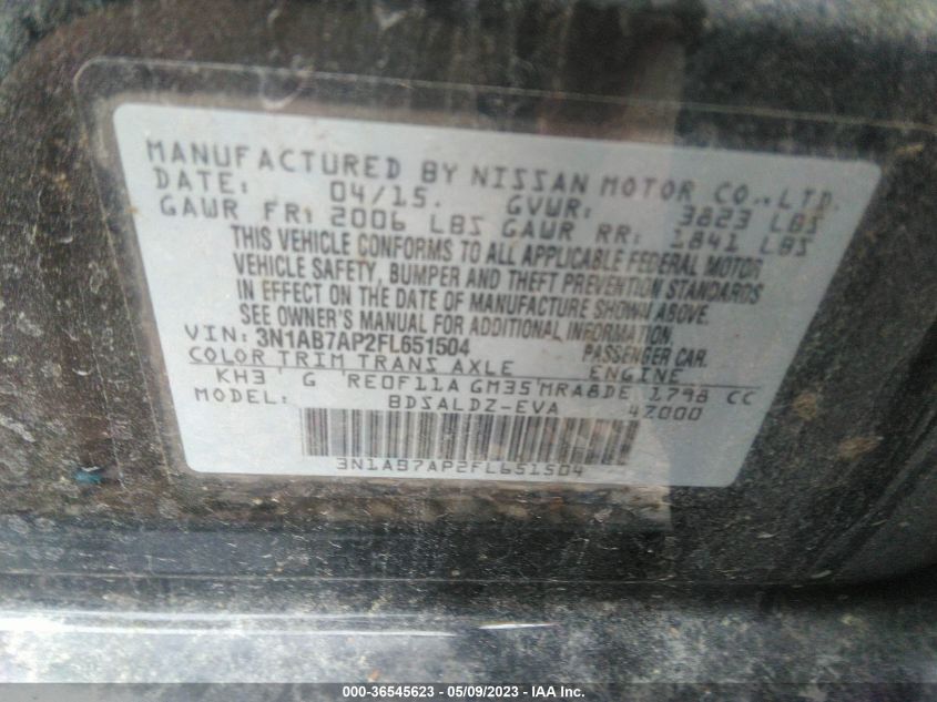 2015 NISSAN SENTRA SR/SL/S/SV/FE+ S - 3N1AB7AP2FL651504