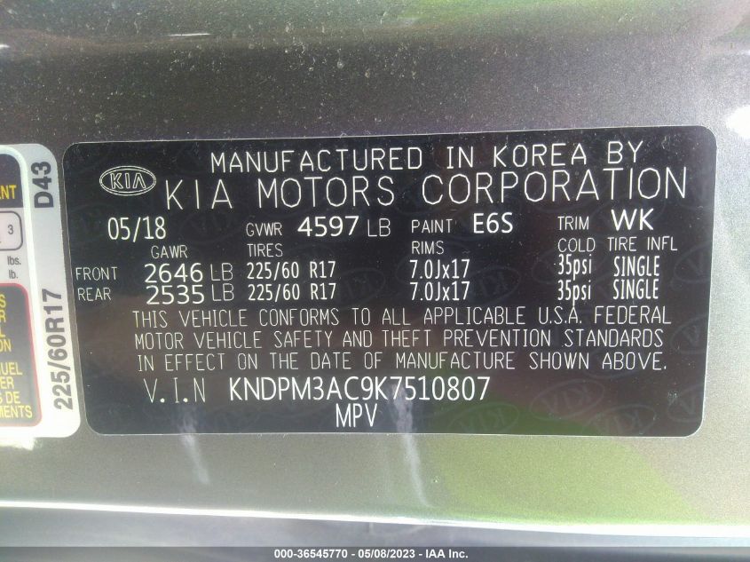 2019 KIA SPORTAGE LX - KNDPM3AC9K7510807