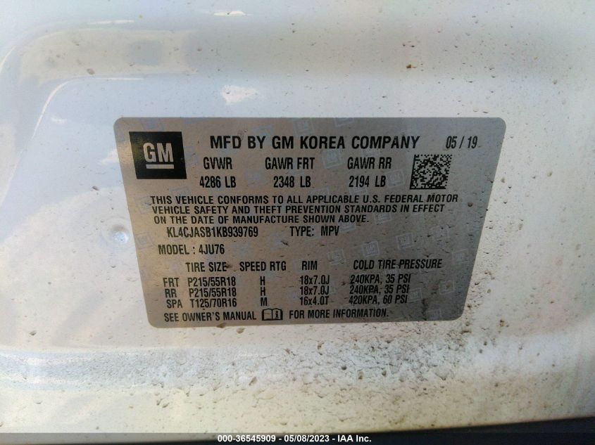 2019 BUICK ENCORE PREFERRED - KL4CJASB1KB939769