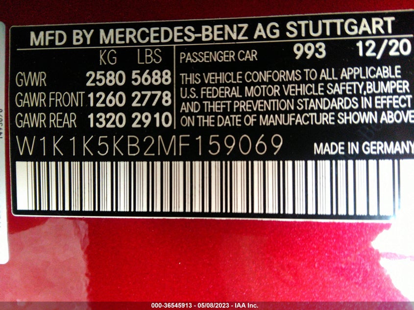 VIN W1K1K5KB2MF159069 2021 MERCEDES-BENZ E-CLASS E 450