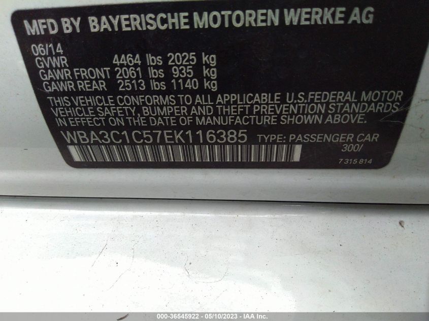 2014 BMW 3 SERIES 328I - WBA3C1C57EK116385