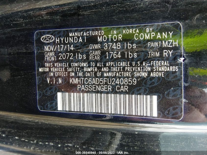 2015 HYUNDAI VELOSTER - KMHTC6AD5FU240859