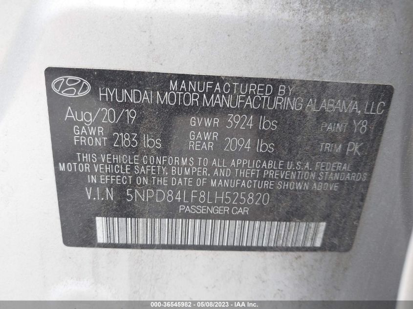 2020 HYUNDAI ELANTRA SEL - 5NPD84LF8LH525820
