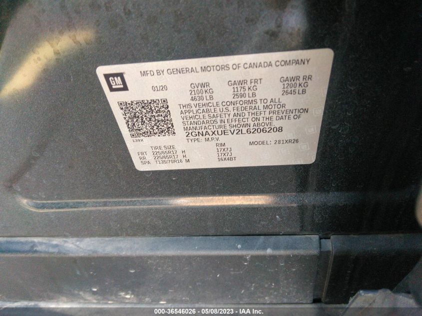 2020 CHEVROLET EQUINOX LT - 2GNAXUEV2L6206208