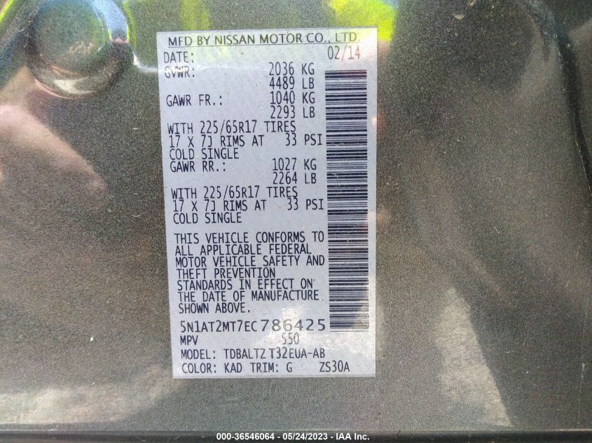 2014 NISSAN ROGUE SV - 5N1AT2MT7EC786425