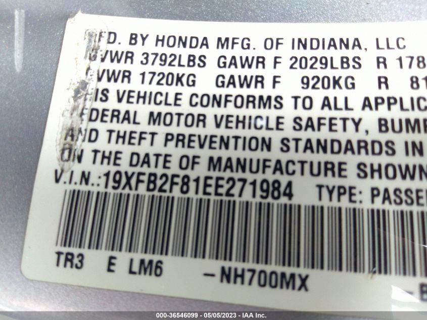 2014 HONDA CIVIC SEDAN EX - 19XFB2F81EE271984