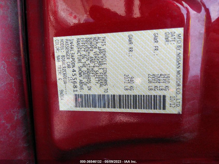 2013 NISSAN ALTIMA 2.5 S - 1N4AL3AP0DN455681