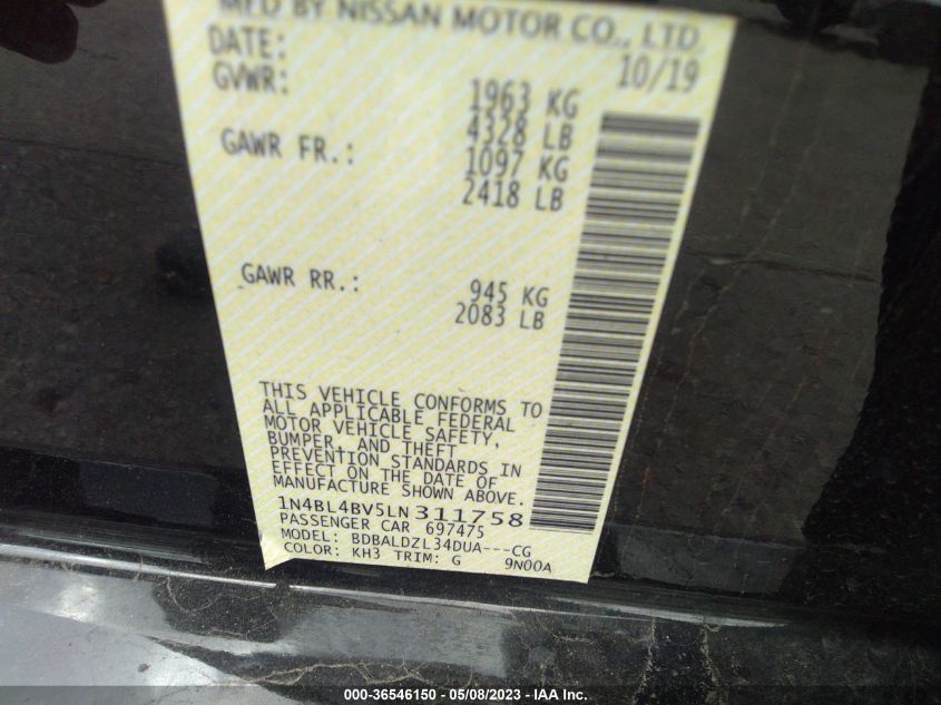 2020 NISSAN ALTIMA 2.5 S - 1N4BL4BV5LN311758