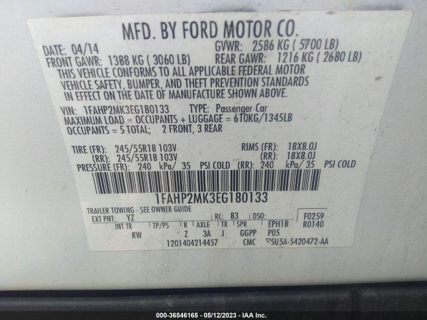 2014 FORD SEDAN POLICE INTERCEPTOR 1FAHP2MK3EG180133