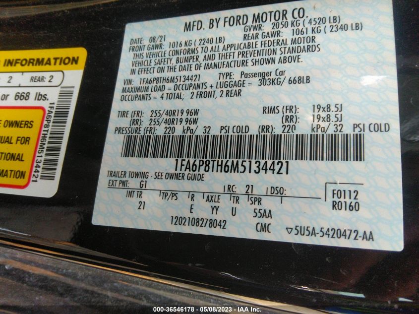 2021 FORD MUSTANG ECOBOOST - 1FA6P8TH6M5134421
