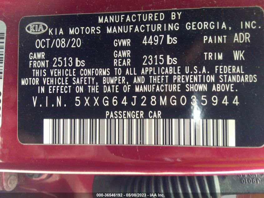 2021 KIA K5 GT-LINE - 5XXG64J28MG035944