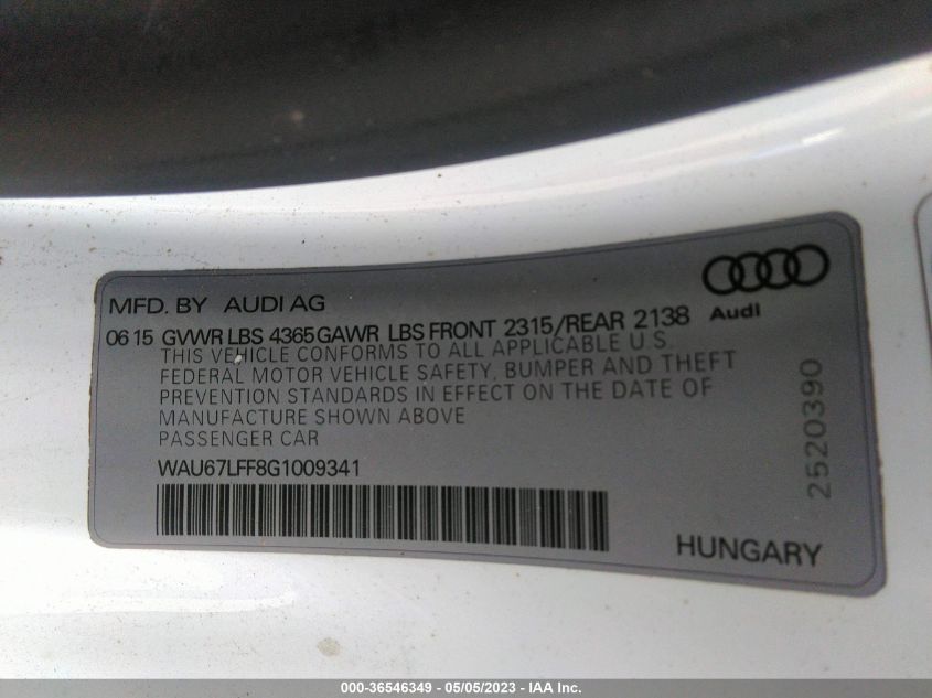 2016 AUDI A3 1.8T PREMIUM WAU67LFF8G1009341
