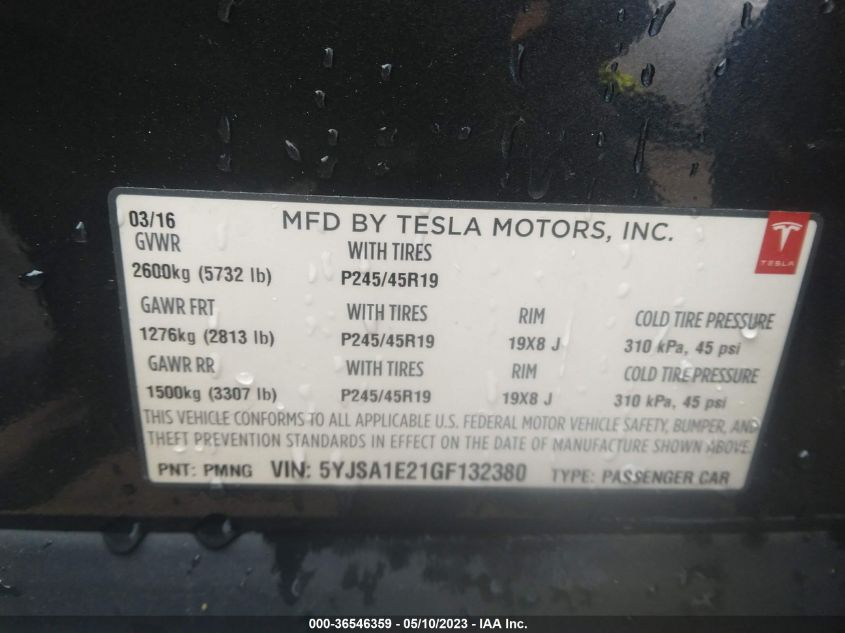 2016 TESLA MODEL S 90D/70D/75D/60D/85D - 5YJSA1E21GF132380