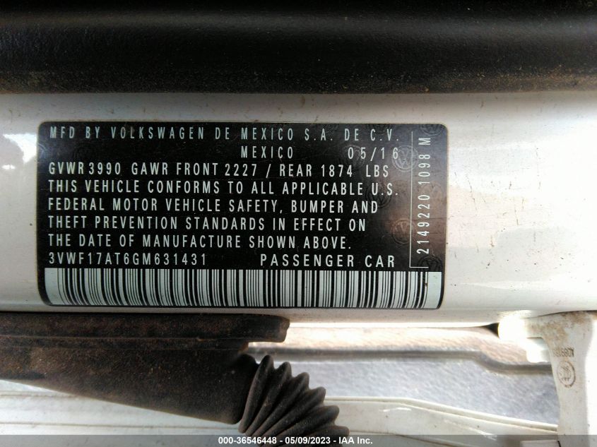 2016 VOLKSWAGEN BEETLE COUPE 1.8T CLASSIC - 3VWF17AT6GM631431