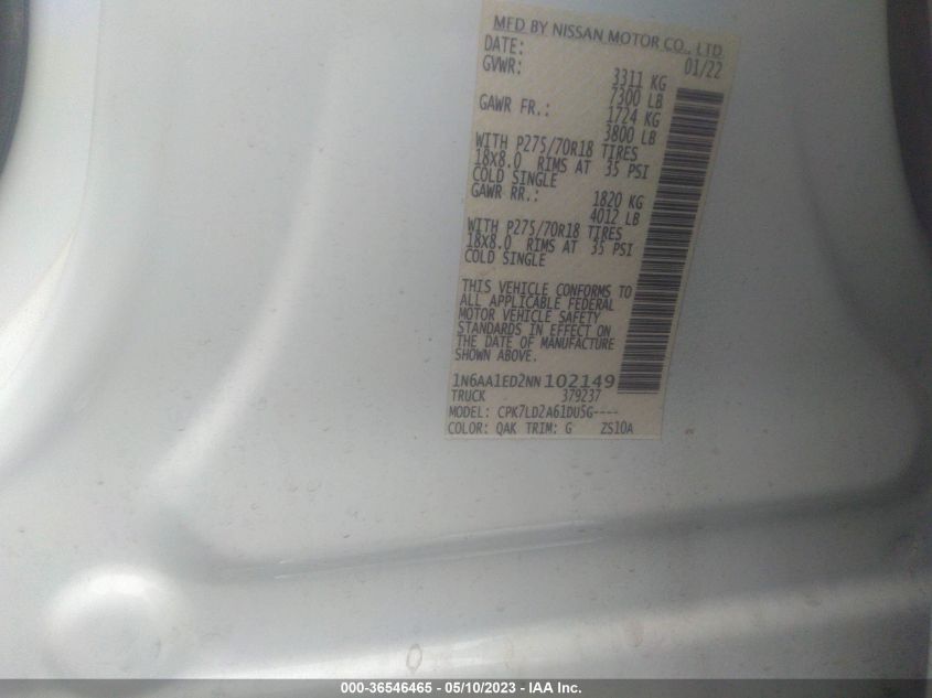 2022 NISSAN TITAN PRO-4X - 1N6AA1ED2NN102149