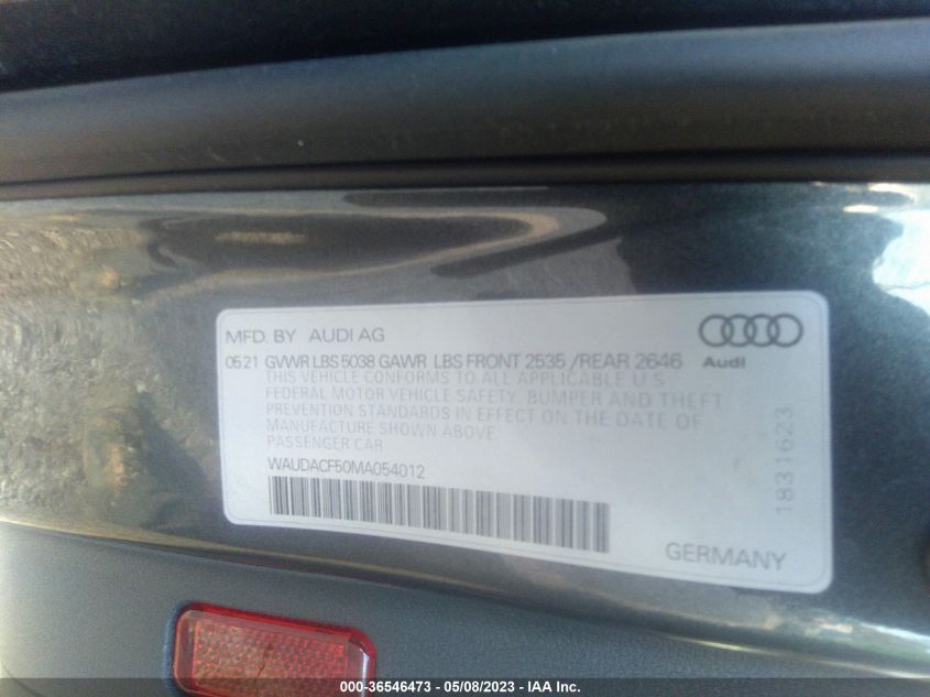2021 AUDI A5 SPORTBACK S LINE PREMIUM - WAUDACF50MA054012