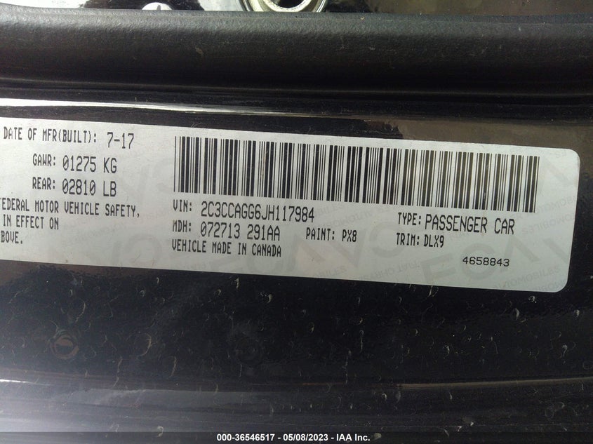 VIN 2C3CCAGG6JH117984 2018 CHRYSLER 300 300S