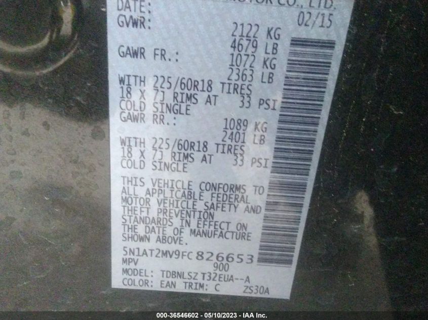 2015 NISSAN ROGUE SL - 5N1AT2MV9FC826653