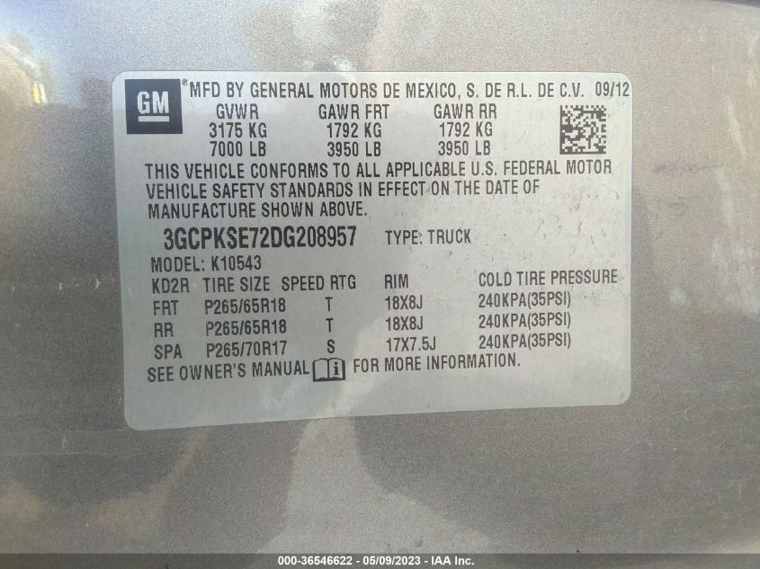 2013 CHEVROLET SILVERADO 1500 LT - 3GCPKSE72DG208957