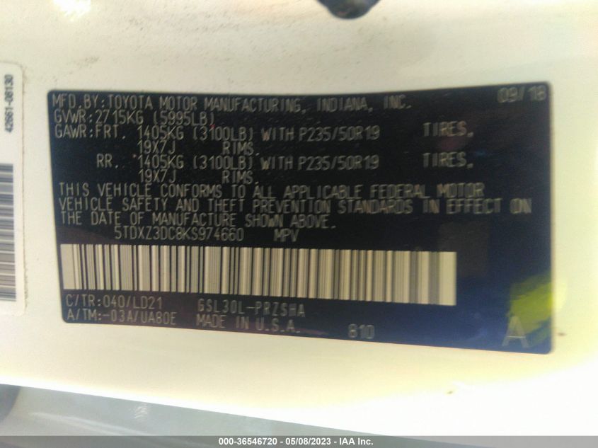 2019 TOYOTA SIENNA SE - 5TDXZ3DC8KS974660