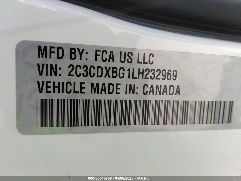 VIN 2C3CDXBG1LH232969 2020 DODGE CHARGER SXT