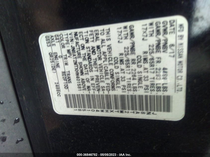 2017 NISSAN ROGUE S - JN8AT2MTXHW401158