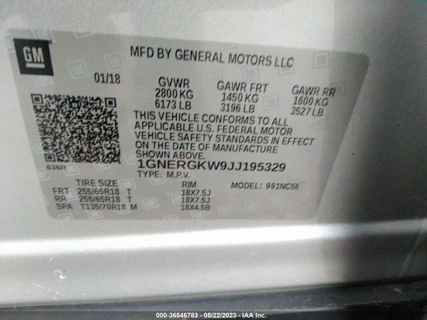 2018 CHEVROLET TRAVERSE LT CLOTH - 1GNERGKW9JJ195329
