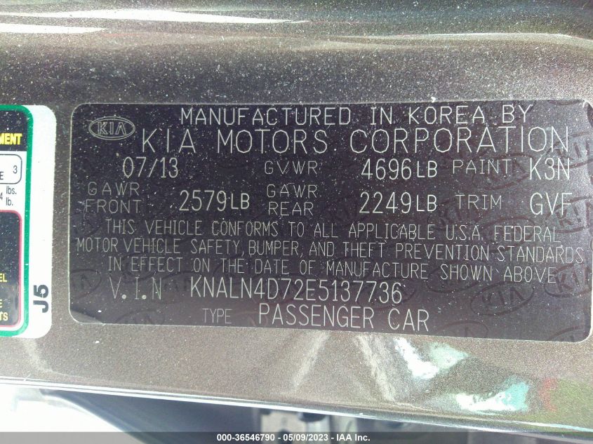 2014 KIA CADENZA PREMIUM KNALN4D72E5137736
