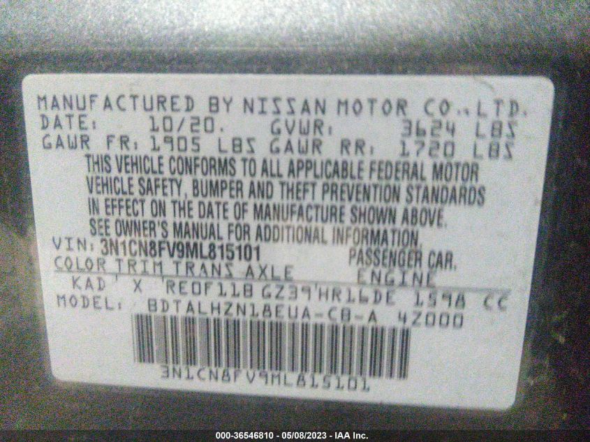 2021 NISSAN VERSA SR - 3N1CN8FV9ML815101