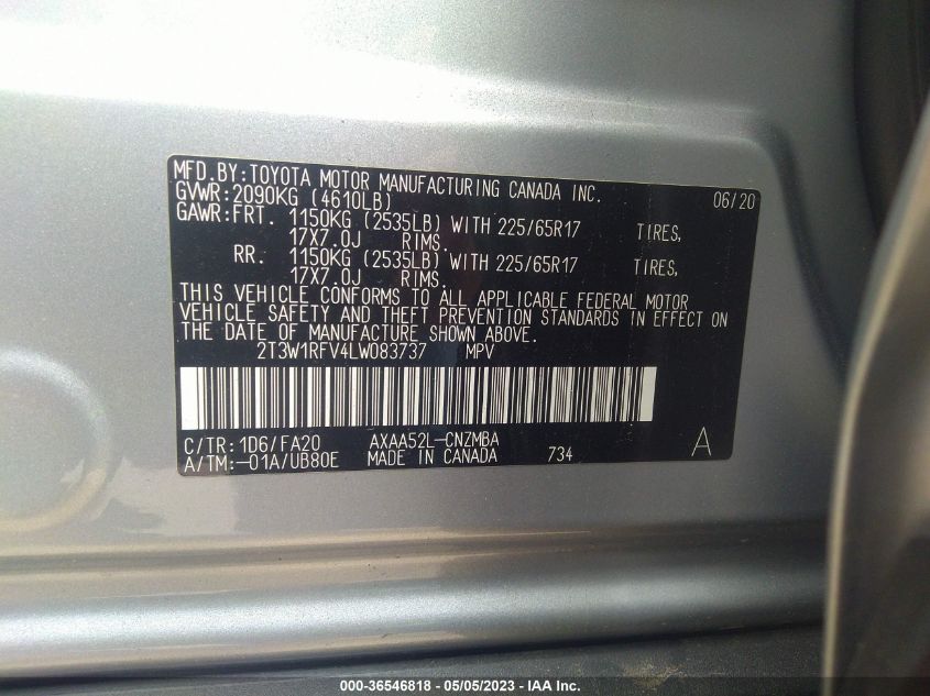 2020 TOYOTA RAV4 XLE - 2T3W1RFV4LW083737