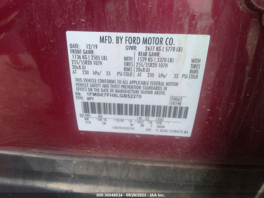 2020 FORD EXPLORER LIMITED - 1FMSK7FH8LGB52270
