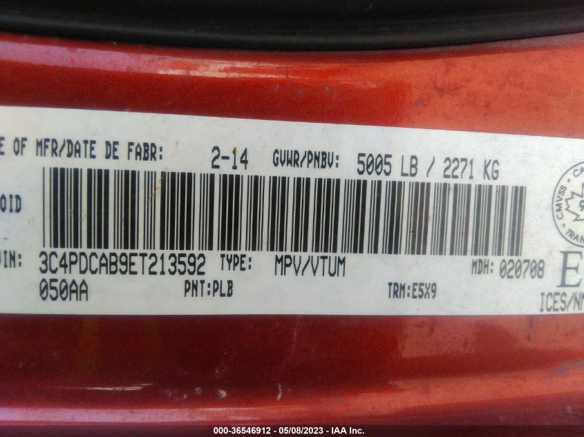 2014 DODGE JOURNEY SE PLUS - 3C4PDCAB9ET213592