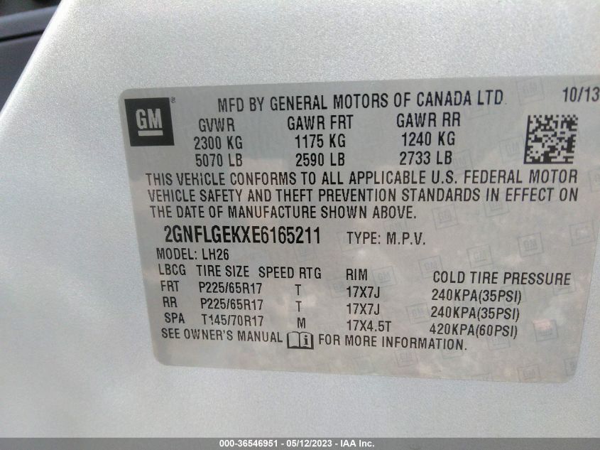 2014 CHEVROLET EQUINOX LT - 2GNFLGEKXE6165211