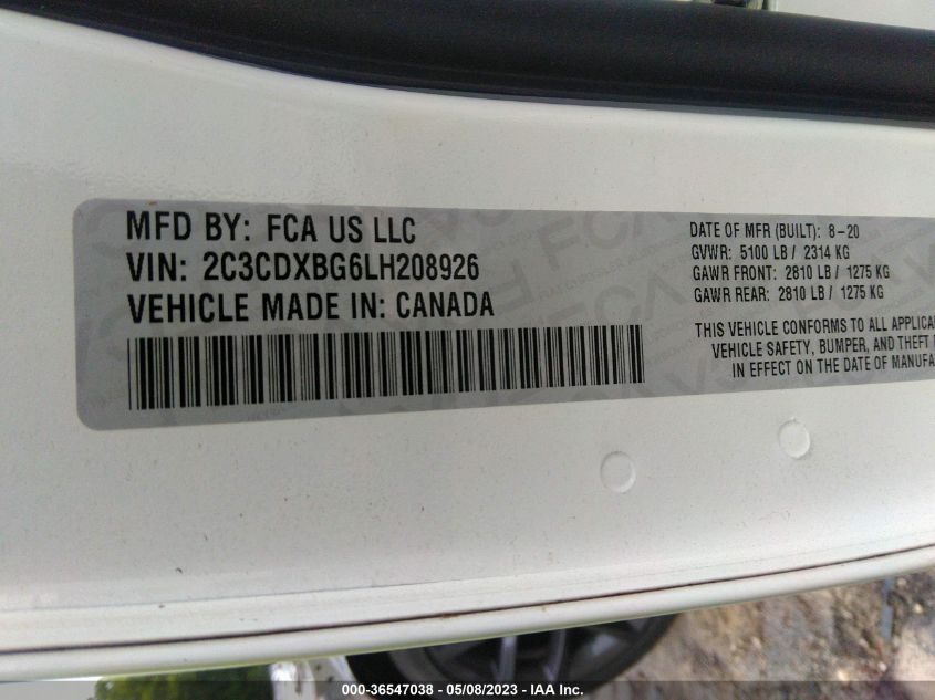 2020 DODGE CHARGER SXT - 2C3CDXBG6LH208926