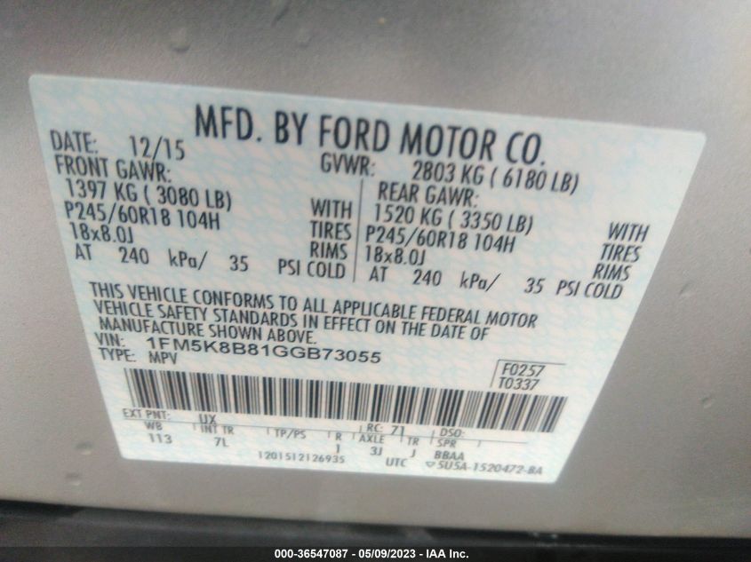 2016 FORD EXPLORER BASE - 1FM5K8B81GGB73055