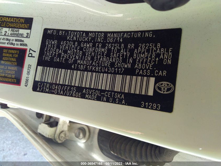 2014 TOYOTA CAMRY L/LE/XLE/SE/SE SPORT - 4T1BF1FK8EU430117