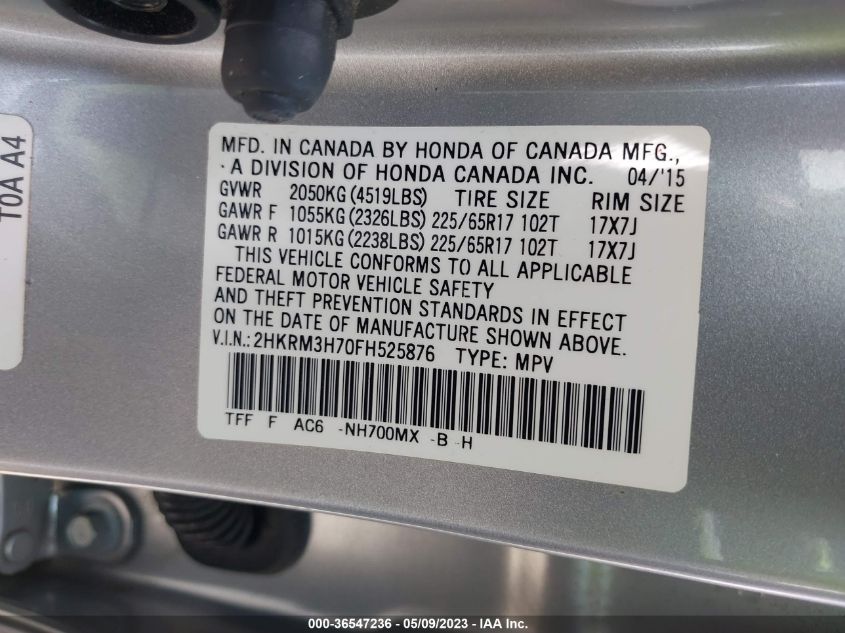 2015 HONDA CR-V EX-L - 2HKRM3H70FH525876