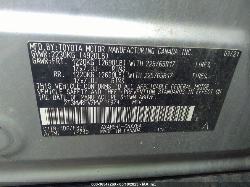 2021 TOYOTA RAV4 HYBRID LE - 2T3MWRFV7MW114974