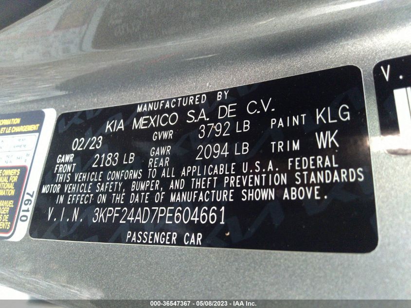 2023 KIA FORTE LXS - 3KPF24AD7PE604661