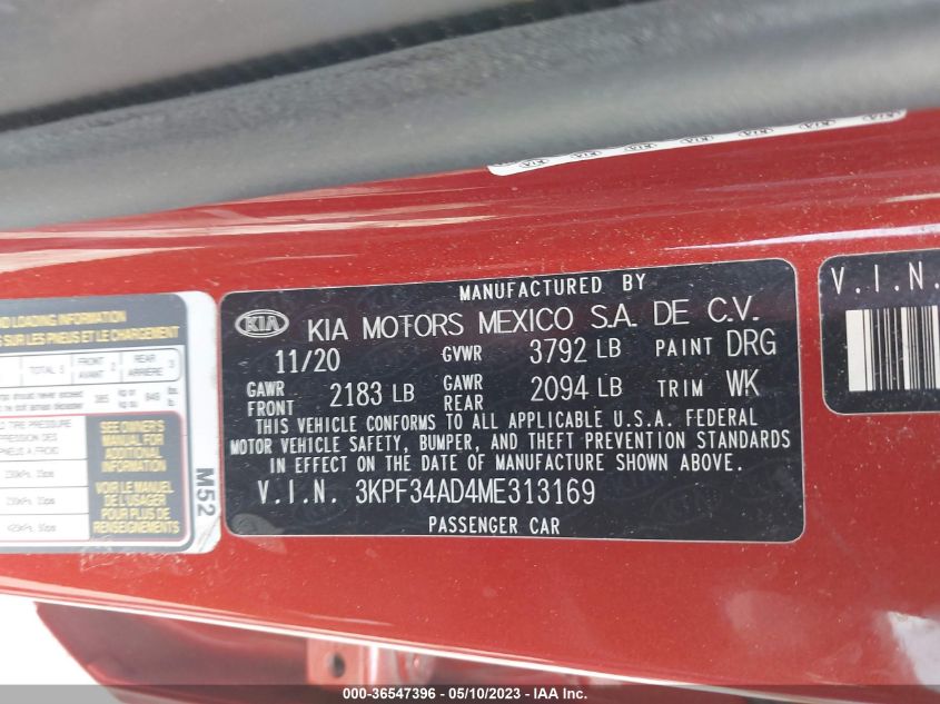 2021 KIA FORTE GT-LINE - 3KPF34AD4ME313169