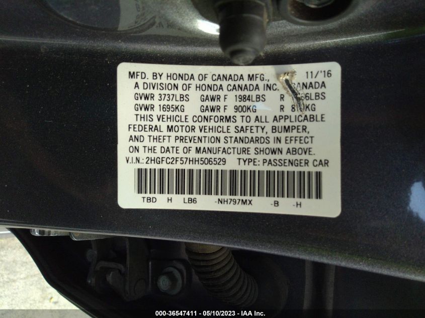 2017 HONDA CIVIC SEDAN LX - 2HGFC2F57HH506529