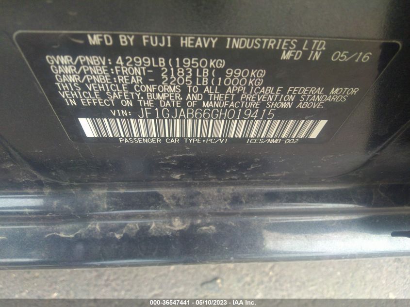 2016 SUBARU IMPREZA SEDAN PREMIUM - JF1GJAB66GH019415