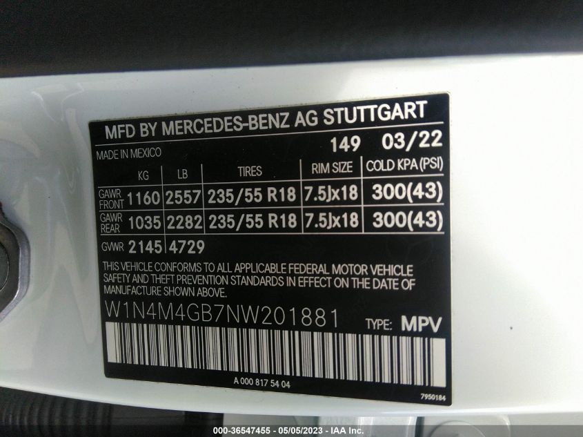 2022 MERCEDES-BENZ GLB GLB 250 - W1N4M4GB7NW201881