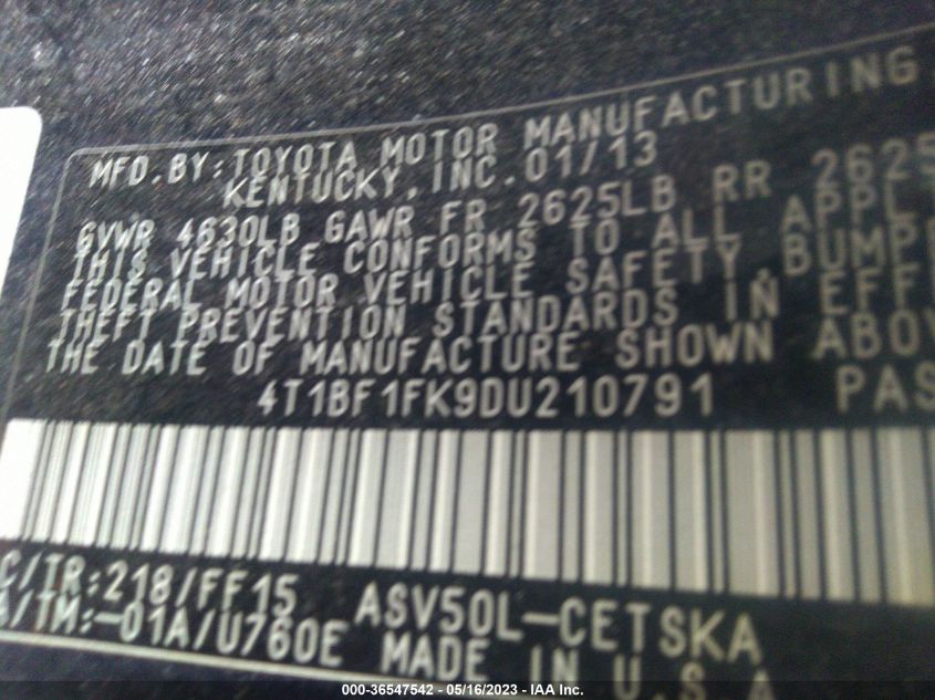 2013 TOYOTA CAMRY SE - 4T1BF1FK9DU210791